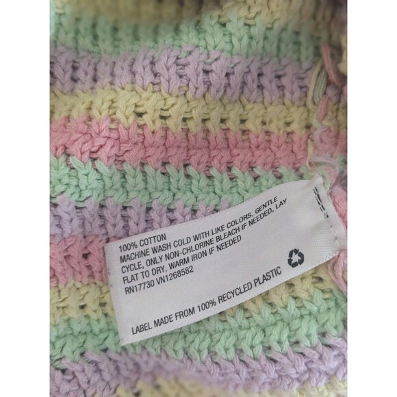 Crochet Striped Knit Cropped Tank Top Hippie Boho 70s Juniors Medium - Picture 4 of 5